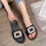 Size 34-43 Crystal Buckle Slippers Woman Glitter Cloth Slides Outside&Home Casual Flipflops Lady Slip On Flat Sandals