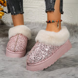 Women's Large-Size Snow Boots In Winter, The New Thick-Soled Sequins Are Thickened To Keep Warm, Woolen Mouth And Low-Barrel Cotton
