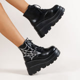 Breakj Thick-Bottomed Large-Size Short Boots Women's Autumn New Pine Pastry Bottom With Printed Leather Boots Martin