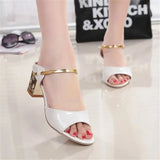 Square Heel Women Sandals Women Heel Shoes Gold Sliver Peep Toe Party Ladies Sandals Fashion Slip-On Summer Shoes