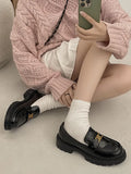 Shoes Women Spring And Autumn 2024 New Thick-Soled Round-Head French Vintage British Style Small Leather Shoes With Metal Buckle Single