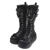 Breakj Thick Bottom Boots Y Fashion Leather Buckle Slope And Medium Boots Punk Babes High Sheels