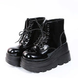 Breakj Base Large-Size Short-Coel With Martin Boots Girl Slope And Patent Leather High And Thin Leather Boots