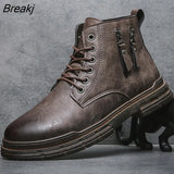 Leather Boots Men New Autumn Winter Casual Men Boots High-top Casual Shoes Black Short Boot Tooling Boot