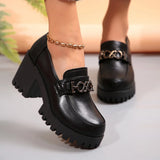 Breakj New British Retro Fashion Thick-Soled Small Leather Shoes Waterproof Table Thick High Heel Large Size Women's Singles Shoes