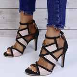 Design Women Fashion Peep Toe Patchwork Colors Thin Heel Sandals Pink Blue Strap Cross High Heel Sandals Dress
