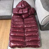 Winter Hooded Patent Leather Long Jacket Women Loose Thick Warm Snow Parkers White Duck Down Coat Waterproof