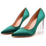 Breakj Cm Crystal Transparent Square Heel Pointed Shoes Bridal Shoes Silk Satin Dress Dress Shoes Wedding