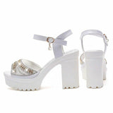 Breakj 2023 Rhinestone Fish Mouth Shoes Platform Platform Korean Version Waterproof Platform High Heel A Word With Thick Heel Sandals Women's