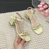 Breakj Women 2025 Summer New Square Head Thick Heel Wearing Net Red Word With Fashion High Heel