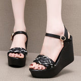Breakj Heel Thick-Soled Sandals Women Summer With A Word With Water Drill Weaving Mother Sandals Soft-Soled Pine Cake Beach