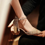 Breakj Shoes Crystal Shoes Women Wedding Shoes White Wedding Shoes Coarse Hedliers Buckle High
