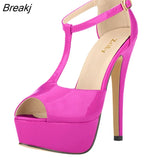 Women Platform High Heel Sandals Sexy Peep Toe Ankle Strap Stilettos Pumps T-Strap Party Wedding Shoes