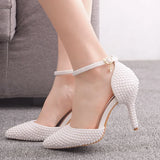 Breakj Cm White Pearl Tip-Pointed High-Heeled Sandals Fine Heel Size High Heeled Sandals Female Wedding Shoes