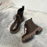 Wind Martin Boots Female Spring And Autumn Single Boots 2023 New Winter Add Velvet Sole Thick Heel Increased Ankle Boots Ins
