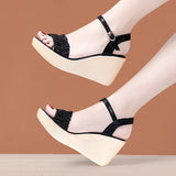Summer New High-Heeled Sandals Women's Muffin Thick Soles Fashionable Large Size Open Toe