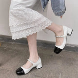 Breakj Retro Mary Jane Leather Shoes Women 2025 Summer New Buckle Single Shoes Coarse Heel High