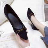 Breakj Heels Women's Velvet Commuting Fashion Single-Shoe Square Heel French Heel Lady Single Shoes OL Shallow Working Women's