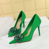 Breakj 27 Banquet High Heels Light Luxury Women's Shoes Satin Shallow Pointed Bow High Heel Single