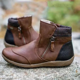 Breakj New Short Boots Autumn/Winter Fashion Retro Leather Splicing Comfortable Flat-Bottomed Side Zipper Martin
