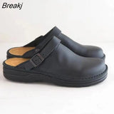 Men Leather Slippers Flat Bottom Round Head Back Empty Slippers Men Shallow Mouth Casual Slippers 48 Size Toe Sandals Men