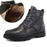 Leather Men'S Boots High Quality Leather Men Boots Plush 2023 Zipper Winter Ankle Boots Men Fur Snow