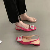 Sandals Female Thick Heel 2023 Summer New Square Buckle Diamond Fairy Wind French Square Head After Empty Lazy Single Shoe