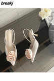 Brand Flower Slingbacks Sandals Women Thin High Heels Pointed Toe Mules Shoes Wedding Bridal Ladies Elegant Dress