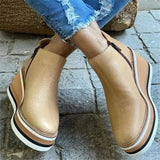Breakj Slope And Short Boots Women's New Flat Bottom Side Zipper Round Head Solid Color Bare Boots Thick Bottom Leather Boots In The Autumn And Winter Of