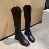 New Long Leather Boots Female Fairy Wind Casual 43 Plus Size High Heel Knight Boots Korean Version Of Leather Face High Boots