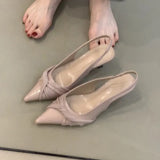 Breakj Gentle Temperament Pointed High-Heeled Shoes Women's Light Mouth Folds Low Heel Single Shoes Behind The Empty Head