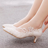 Breakj Cm Middle Heel Elegant Simple Lace Mesh Wedding Shoes Tip High Bridal Wedding Dress Shoes Spring And Autumn Single