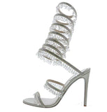 Breakj New External Code Rhinestone Gem Ankle Winding Thin Heel High Heel Round Head Runway Plus Size