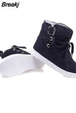Gray Round Toe Platform High-top Canvas Buckle Shoes Woman Lace Up boots Student Flat Ankle Boots Botas Mujer