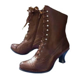 Breakj Station Tall Heel Plus Size Female British Style Martin Boots Thick Heel Ankle Boots Middle Tube Locomotive Boots Women's