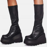 Breakj Gothic Style Thick-Bottomd Long-Sleest Locomotive Rider Boots But Knee-High-Skinned Boots