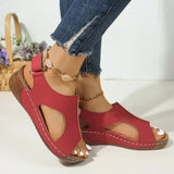 New Size 2024 Sandals Women's Car Sewing Breathable Velcro Hollowed-Out Slope Heel Sandals