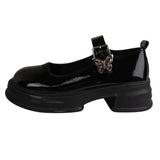 High Heel Mary Jane Shoes Female 2024 New Retro One-Word Button Versatile Bow Thick Outsole Thick Heel Small Leather