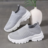 Fashion Sneakers for Women 2023 New Knitting Mesh Women's Vulcanize Shoes Thick Bottom Slip On Walking Shoes Plus Size
