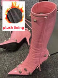 New Women's Boots Pointed Toe High-heeled Boots Paris Fashion Knee-high Boots European and American Party