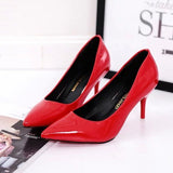 Size Women's Pumps Pointed Toe Patent Leather High Heels Dress Shoes White Wedding Shoes Thin Heels Basic Pump Red