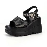 Breakj Summer New Gothic Sandals Punk Hottie 9Cm Spider Web Embroidery Spider Buckle Women's