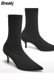 Sock Boots Thin Heel High Heels Elastic Ankle Boots Pointy Toe Women Shoes Sexy Party Ladies Comfort Boots
