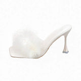 Breakj Women 2025 Summer New Fairy Hair Heel Sandals Square Head Wearing
