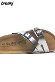 2023 New Summer Cork Slippers Women Casual Solid Color Flip Flops Holiday Beach Outside Slides