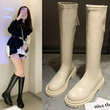 Breakj Knee Boots Women's Medium Boots And Velvet 2024 New Thick Bottom Small Martin High Knight