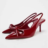 Breakj Spring And Summer New Solid Color Bag Head Bows Fine Heel Sharp Sleeker Women's