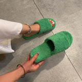 Breakj Leisure Warm Hair Slippers 2023 Autumn New Women's Slippers Home Flat Bottom Slippers