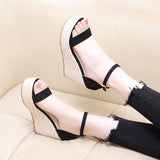 Summer New Wedge Heel Thick Platform Sandals Woven Hemp Rope Waterproof Platform 12 Cm Women's Shoes A Word Buckle High