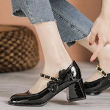 Breakj Jane Women's Shoes 2025 New Spring And Autumn British Wind Coarse Heeled High Heels French Thick Bottom Temperament Elegant Small Leather